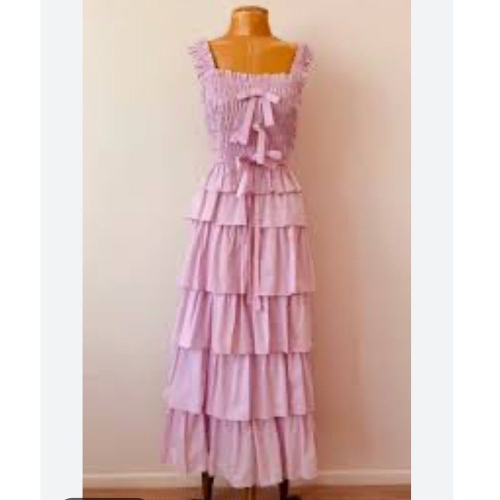 English Factory 2 piece Maxi skirt set Lavender Smocked Tiered Bow Ruffle Cotton